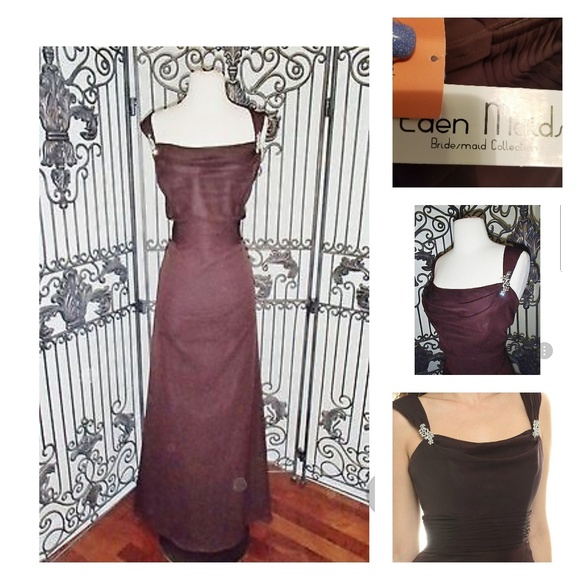 Floor Length Chiffon Gown in Chocolate - Picture 2 of 5